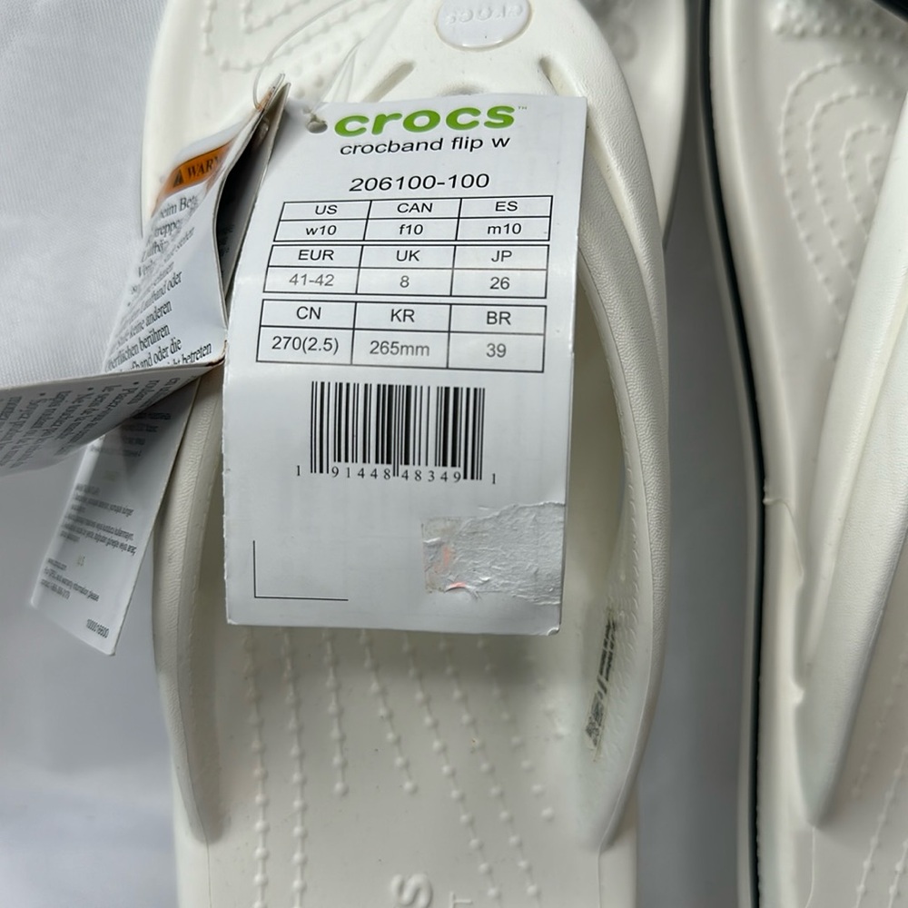Crocs unisex white thong footwear NWT w10/